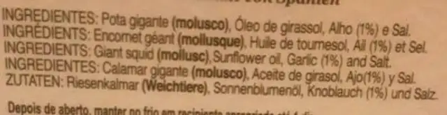 Pota Gigante ingredients label