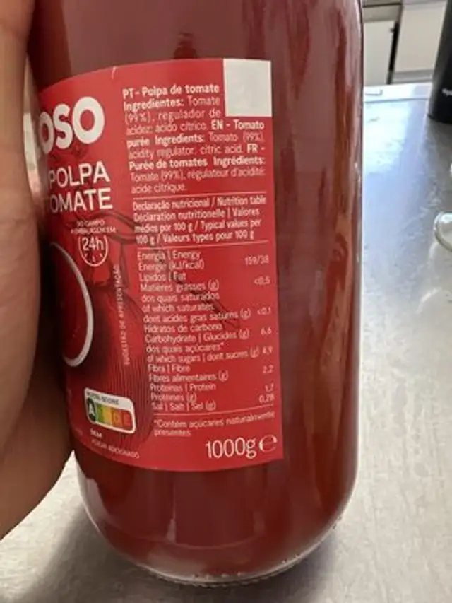 Polpa De Tomate nutrition facts table