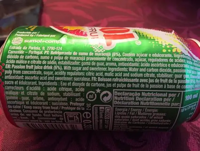 Boisson ingredients label