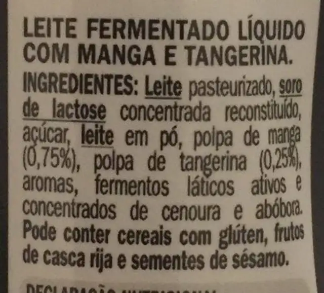 Dan up clementine mangue ingredients label
