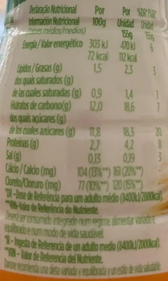 Cereais nutrition facts table