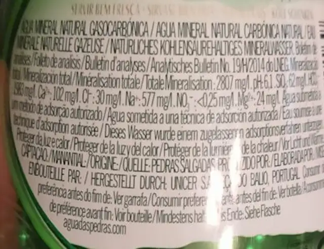 Água Mineral Natural Gasocarbónica ingredients label