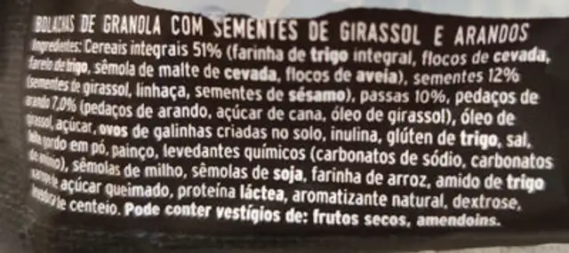 Cranberry Sunflower Seed Granola Fruit Slices ingredients label