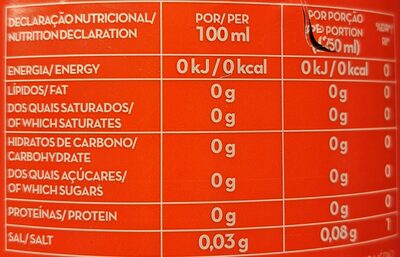 Cola Zero Açúcar Cafeína nutrition facts table