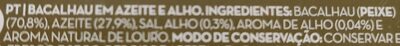 Bacalhau em Azeite e Alho ingredients label