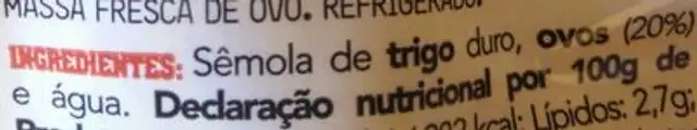 Massas Spaguettoni com Ovo ingredients label