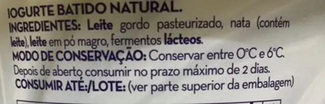 Mythos Iogurte Estilo Grego Natural ingredients label