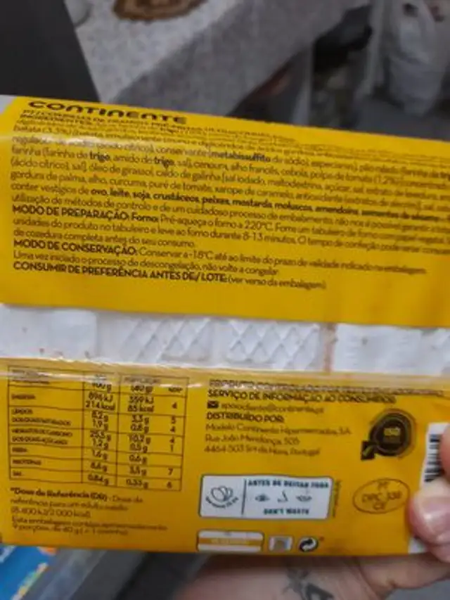 Coxinhas de Frango Pré-Fritas Ultracongeladas ingredients label