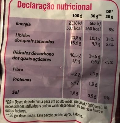 Ruffles sabor presunto nutrition facts table