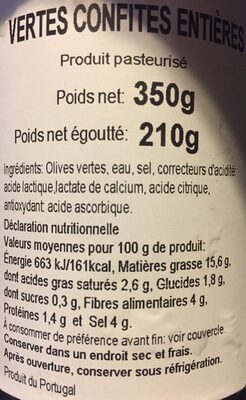 Olive Verte Macarico, ingredients label