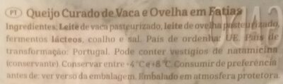Fatias Amanteigado Vaca e Ovelha ingredients label