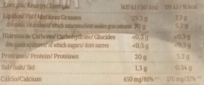 Fatias Amanteigado Vaca e Ovelha nutrition facts table