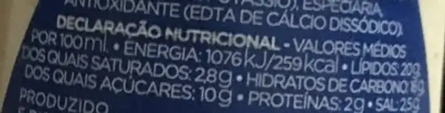 Molho De Iogurte Paladin nutrition facts table