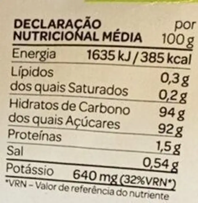Açúcar de coco bio nutrition facts table
