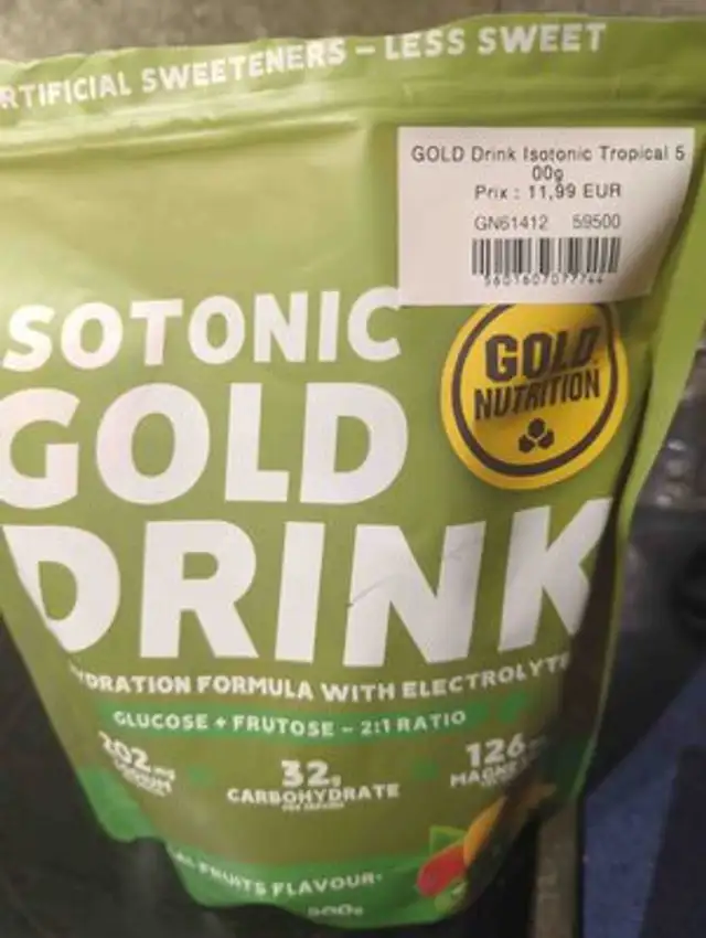 Isotonic gold drink front packaging