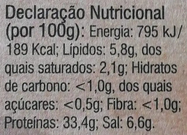Presunto Fatias nutrition facts table