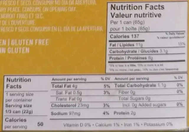 Manna nutrition facts table