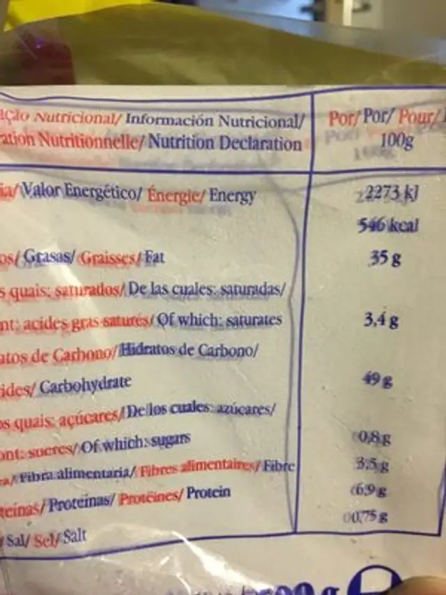 Batatas Fritas Palha ingredients label