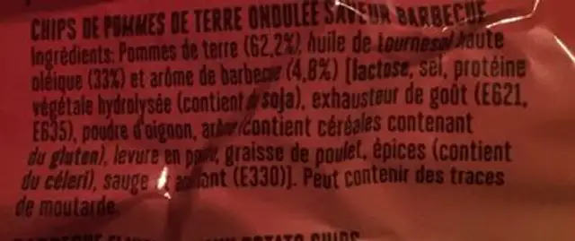 Batata fritas Churrasco ingredients label