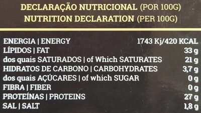 Queijo Curado 30 meses nutrition facts table