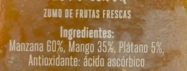 Mango manzana plátano ingredients label