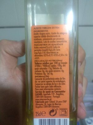 Aceite de oliva virgen extra ingredients label