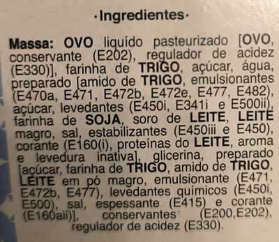Pão de Ló ingredients label