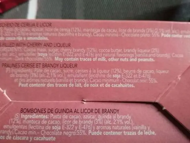 Bombons com cereja ingredients label