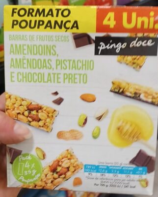 Barras de Frutos Secos Amendoins, Amêndoas, Pistachio e Chocolate Preto