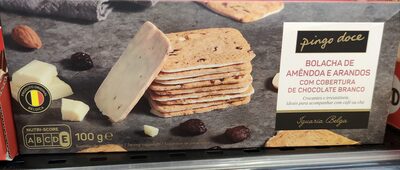 Bolacha de Amêndoa e Arandos com Cobertura de Chocolate Branco