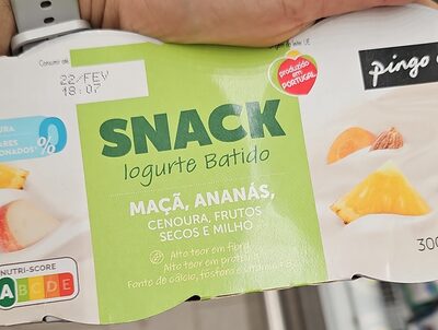 Snack Iogurte Batido Maçã, Ananás, Cenoura, Frutos Secos e Milho