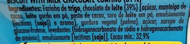 Argolinhas chocolate de leite ingredients label