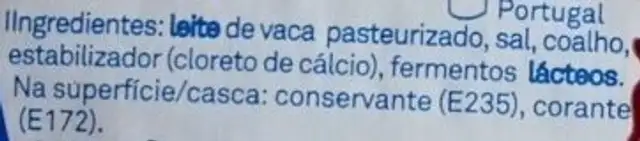 Queijo Curado Meio Gordo ingredients label