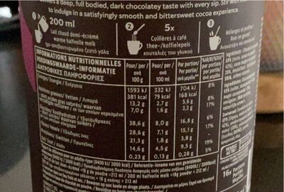 Signature chcolate 70% cocoa powder nutrition facts table