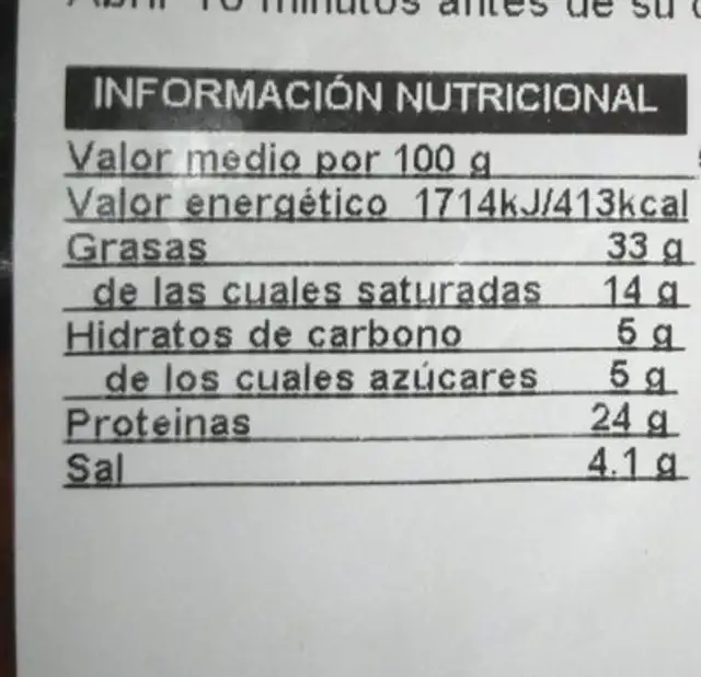Chorizo vela extra nutrition facts table
