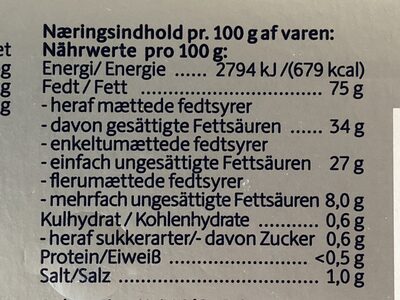 Smørbar nutrition facts table