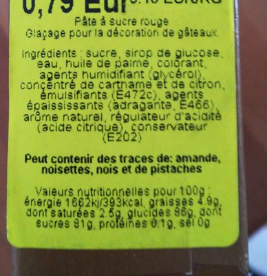 Dr. Oetker 250G Sokerimassa ingredients label