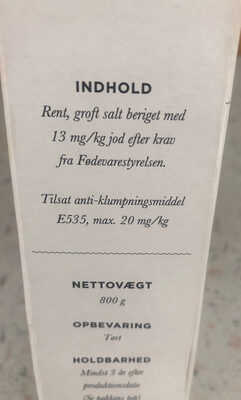 Salt ingredients label