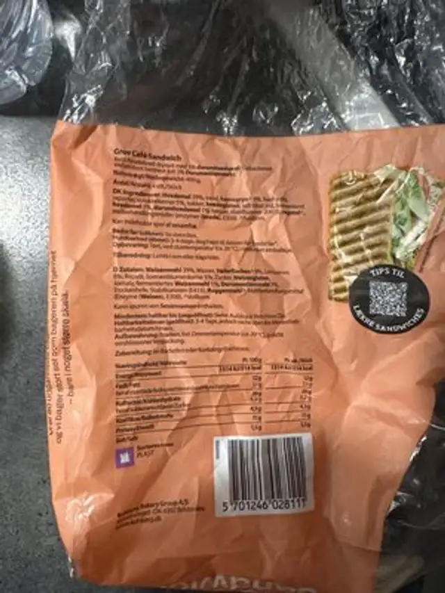 Grov Cafe Sandwich nutrition facts table