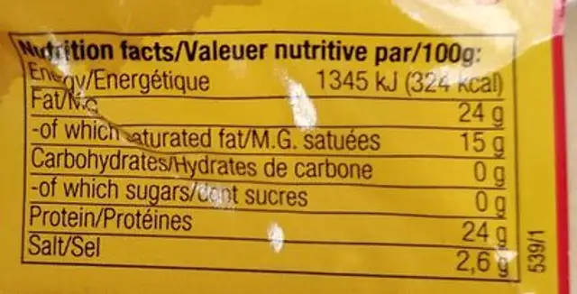 Edam En Tranches nutrition facts table
