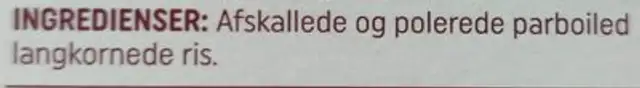 Parboiled Ris i Kogepose ingredients label