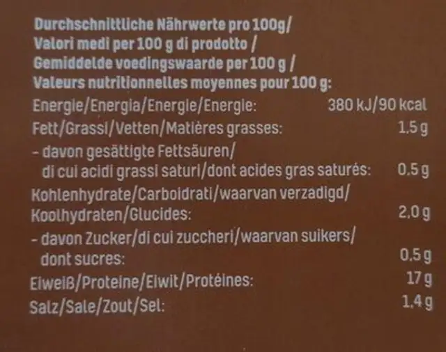 Pulled Chicken nutrition facts table