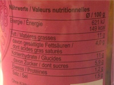 Curry Sauce for Butter Chicken nutrition facts table