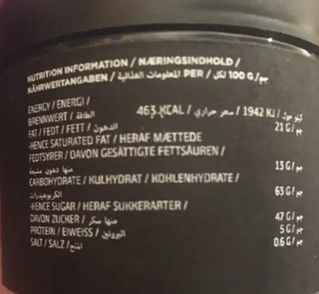 D SALT & CARAMEL ingredients label