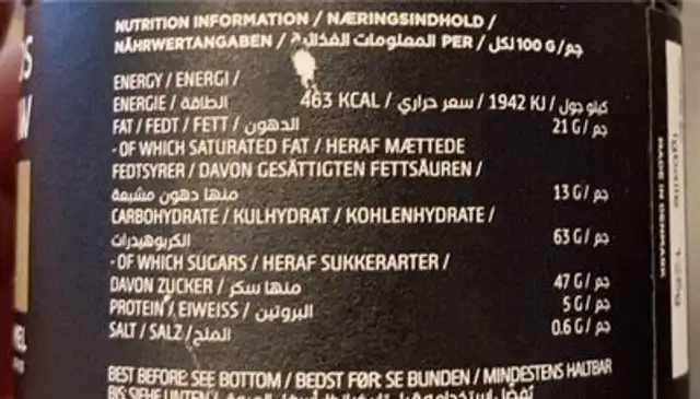 D SALT & CARAMEL nutrition facts table