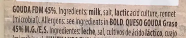 Gouda Cheese ingredients label
