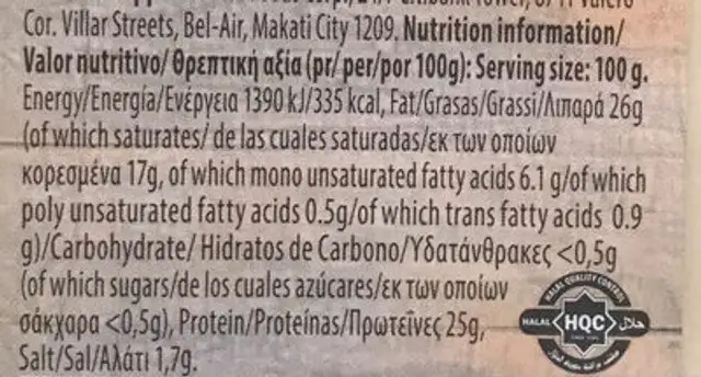 Gouda Cheese nutrition facts table