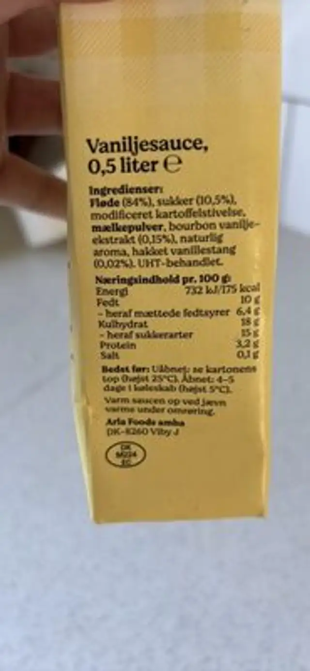 Vaniljesauce nutrition facts table