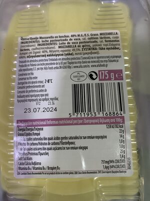 MOZZARELLA NATURAL Arla 175ge ingredients label
