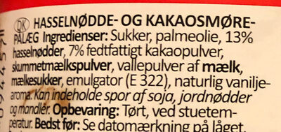 Hazelnut and cocoa spread ingredients label